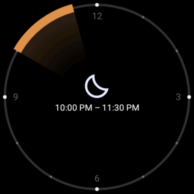 The Bedtime tile: tonight's ideal bedtime window on a clock dial.